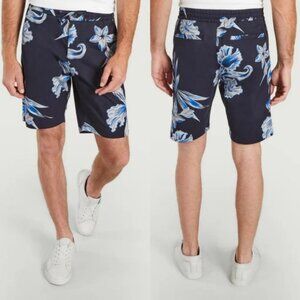 NEW NN07‎ No Nationality Seb Shorts Navy Print Size 38 Beach Floral Drawstring